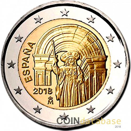 2 € Obverse Image minted in SPAIN in 2018 (Old Town of Santiago de Compostela – UNESCO World Heritage Series)  - The Coin Database