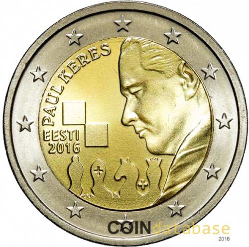2 € Obverse Image minted in ESTONIA in 2016 (100th anniversary of the birth of Paul Keres)  - The Coin Database