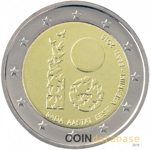 2 € Obverse Image minted in ESTONIA in 2018 (100th Anniversary of the Republic of Estonia)  - The Coin Database