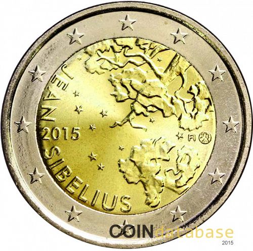 2 € Obverse Image minted in FINLAND in 2015 (150th anniversary of birth of Jean Sibelius)  - The Coin Database