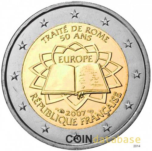 2 € Obverse Image minted in FRANCE in 2007 (50th anniversary of the Treaty of Rome)  - The Coin Database