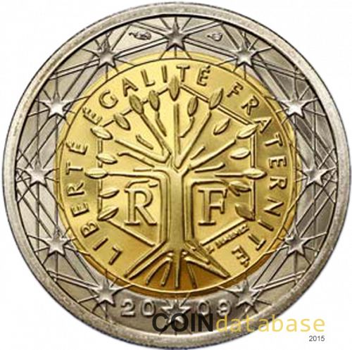 2 € Obverse Image minted in FRANCE in 2009 (1st Series - New Reverse)  - The Coin Database