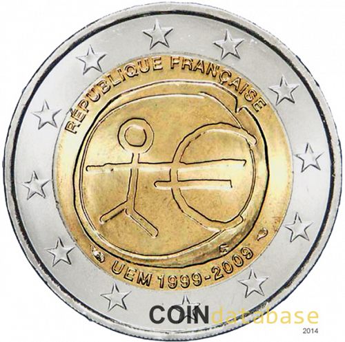 2 € Obverse Image minted in FRANCE in 2009 (10th Anniversary of Economic and Monetary Union)  - The Coin Database