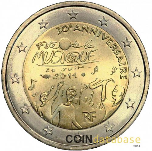 2 € Obverse Image minted in FRANCE in 2011 (30th anniversary of the Day of Music)  - The Coin Database