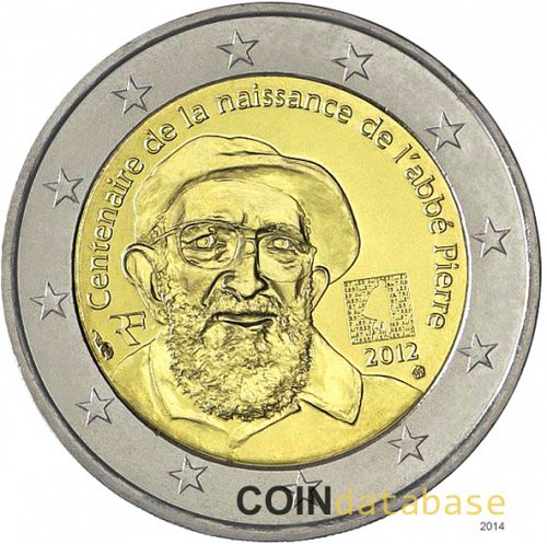 2 € Obverse Image minted in FRANCE in 2012 (100th anniversary of Abbé Pierre)  - The Coin Database