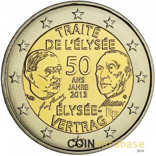 2 € Obverse Image minted in FRANCE in 2013 (50th Anniversary of the Elysée Treaty)  - The Coin Database