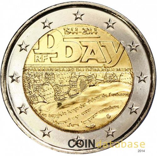 2 € Obverse Image minted in FRANCE in 2014 (70th Anniversary of D-Day)  - The Coin Database