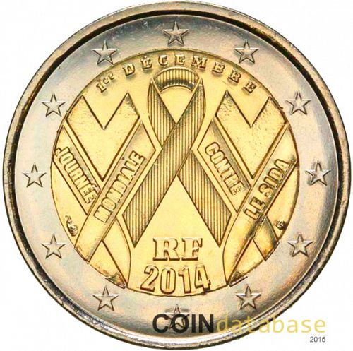 2 € Obverse Image minted in FRANCE in 2014 (World AIDS Day)  - The Coin Database