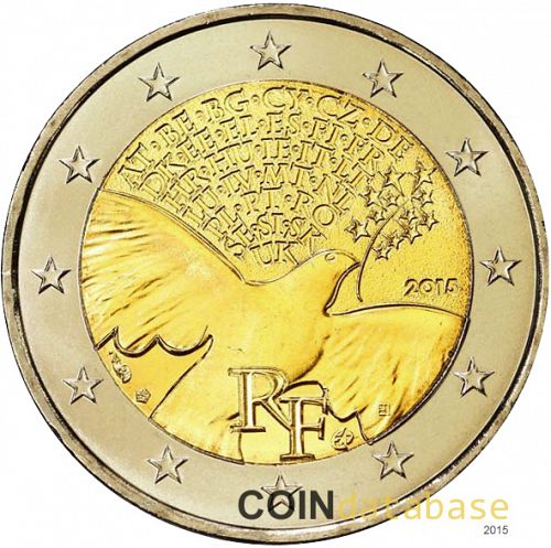 2 € Obverse Image minted in FRANCE in 2015 (Peace in Europe)  - The Coin Database