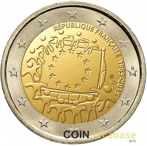 2 € Obverse Image minted in FRANCE in 2015 (30th Anniversary of the European flag)  - The Coin Database