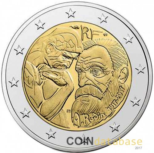 2 € Obverse Image minted in FRANCE in 2017 (Centenary of the Death of Auguste Rodin)  - The Coin Database