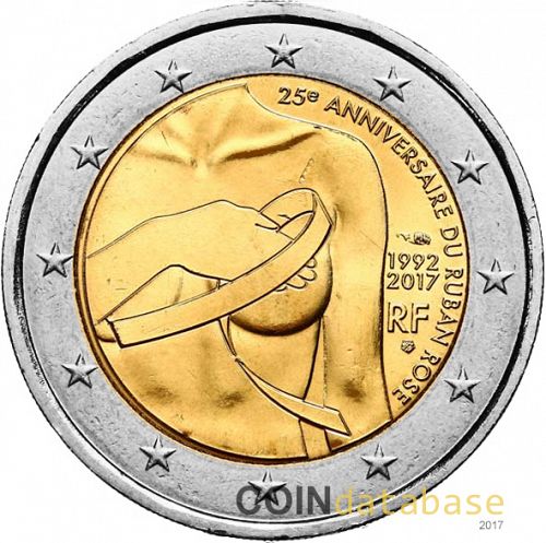 2 € Obverse Image minted in FRANCE in 2017 (25th Anniversary of the pink ribbon)  - The Coin Database
