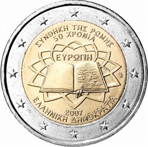 2 € Obverse Image minted in GREECE in 2007 (50th anniversary of the Treaty of Rome)  - The Coin Database