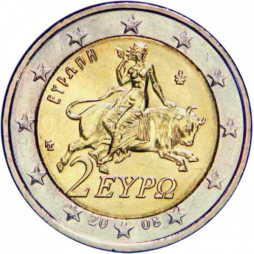 2 € Obverse Image minted in GREECE in 2008 (1st Series - New Reverse)  - The Coin Database
