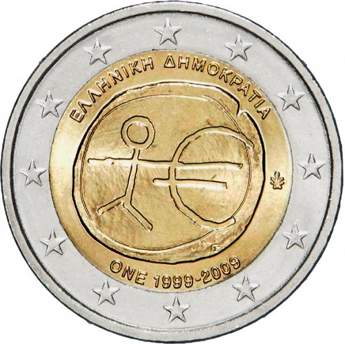 2 € Obverse Image minted in GREECE in 2009 (10th Anniversary of Economic and Monetary Union)  - The Coin Database