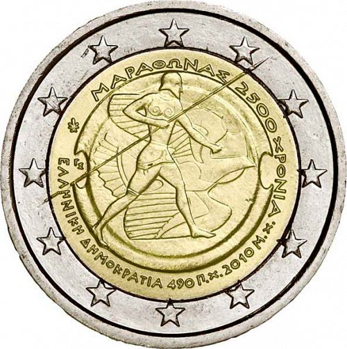 2 € Obverse Image minted in GREECE in 2010 (2500th anniversary of the Battle of Marathon)  - The Coin Database