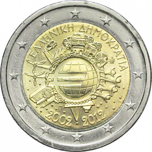 2 € Obverse Image minted in GREECE in 2012 (10th anniversary of euro banknotes and coins)  - The Coin Database