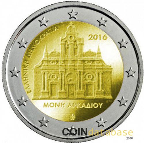 2 € Obverse Image minted in GREECE in 2016 (150th anniversary of the Holocaust at the Monastery of Arkadi)  - The Coin Database