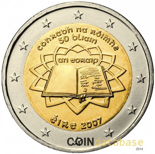 2 € Obverse Image minted in IRELAND in 2007 (50th anniversary of the Treaty of Rome)  - The Coin Database