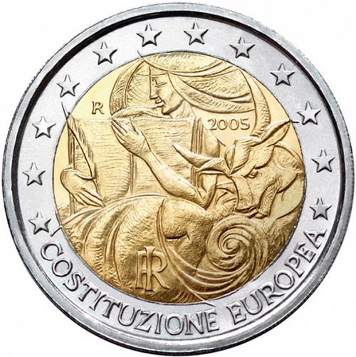 2 € Obverse Image minted in ITALY in 2005 (1st anniversary of the signing of the European Constitution)  - The Coin Database