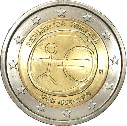 2 € Obverse Image minted in ITALY in 2009 (10th anniversary of Economic and Monetary Union)  - The Coin Database