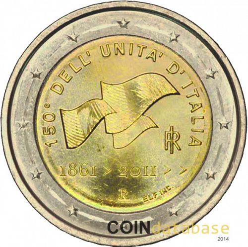2 € Obverse Image minted in ITALY in 2011 (150th anniversary of the unification of Italy)  - The Coin Database