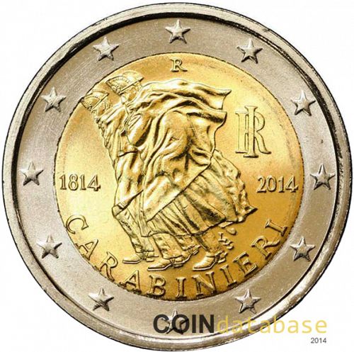 2 € Obverse Image minted in ITALY in 2014 (200th anniversary of Carabinieri)  - The Coin Database