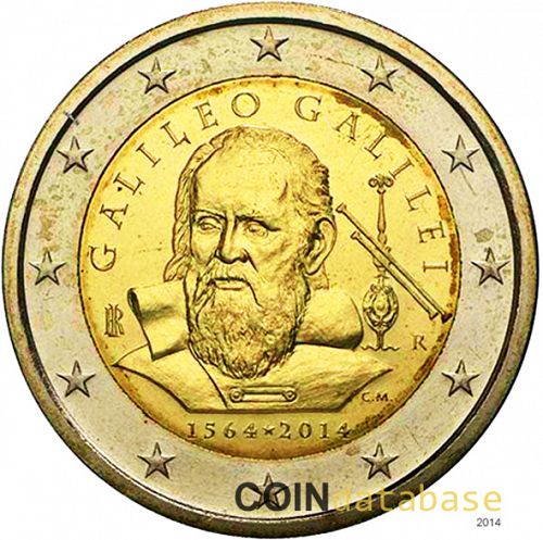 2 € Obverse Image minted in ITALY in 2014 (450th anniversary of the Birth of Galileo)  - The Coin Database