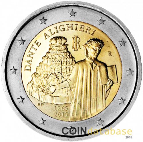 2 € Obverse Image minted in ITALY in 2015 (750th anniversary of birth of Dante Alighieri)  - The Coin Database
