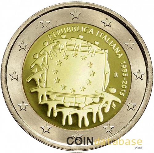 2 € Obverse Image minted in ITALY in 2015 (30th anniversary of the European flag)  - The Coin Database