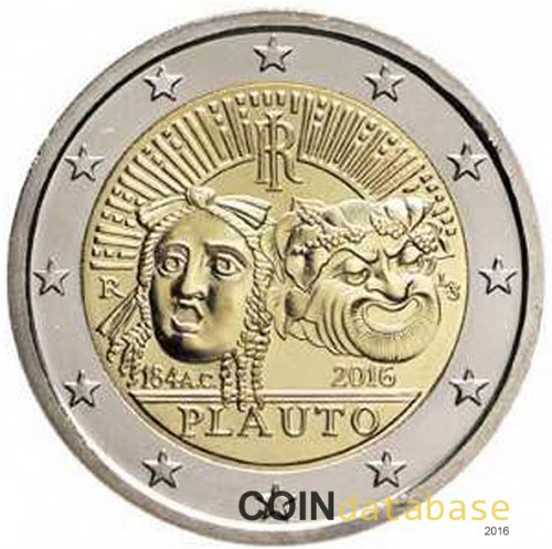 2 € Obverse Image minted in ITALY in 2016 (2200th anniversary of the death of Plauto)  - The Coin Database