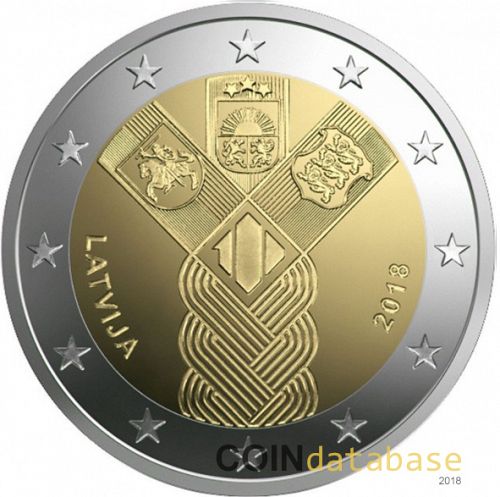 2 € Obverse Image minted in LATVIA in 2018 (Centenary of the Foundation of the Independent Baltic States)  - The Coin Database