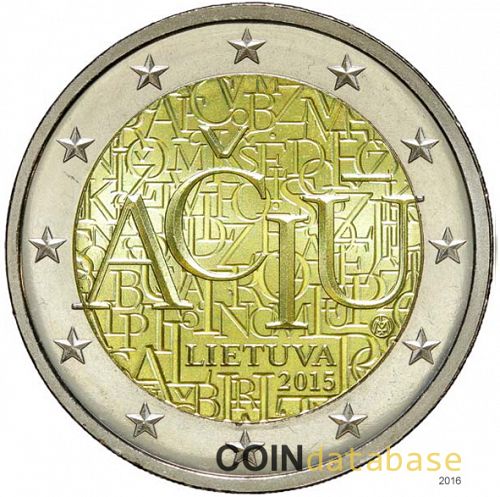 2 € Obverse Image minted in LITHUANIA in 2015 (Lithuanian Language)  - The Coin Database