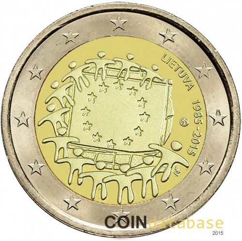 2 € Obverse Image minted in LITHUANIA in 2015 (30th anniversary of the European flag)  - The Coin Database