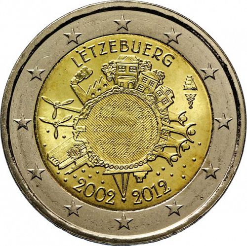 2 € Obverse Image minted in LUXEMBOURG in 2012 (10th anniversary of euro banknotes and coins)  - The Coin Database