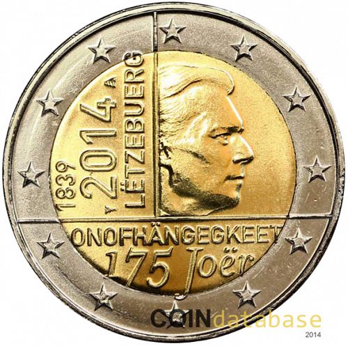 2 € Obverse Image minted in LUXEMBOURG in 2014 (175th Anniversary of the Foundation of Luxemburg's Independence)  - The Coin Database
