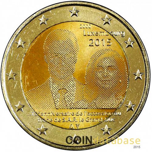 2 € Obverse Image minted in LUXEMBOURG in 2015 (15th Anniversary of the Ascension to the Throne of Duke Henri)  - The Coin Database