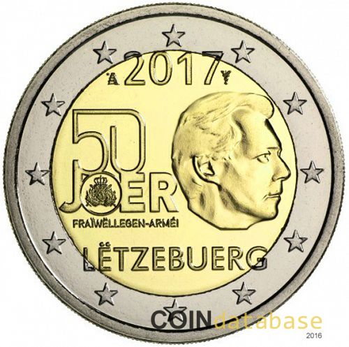 2 € Obverse Image minted in LUXEMBOURG in 2017 (50th anniversary of the Voluntary Military Service in Luxembourg)  - The Coin Database