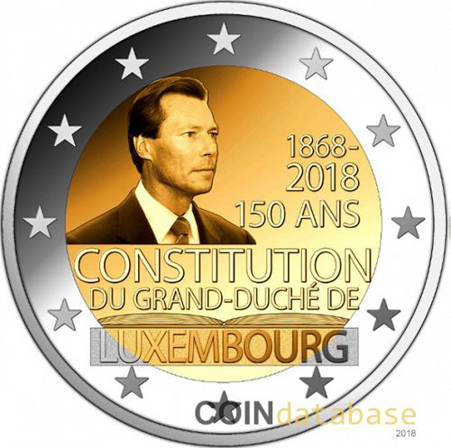 2 € Obverse Image minted in LUXEMBOURG in 2018 (150th anniversary of the Luxembourg Constitution)  - The Coin Database