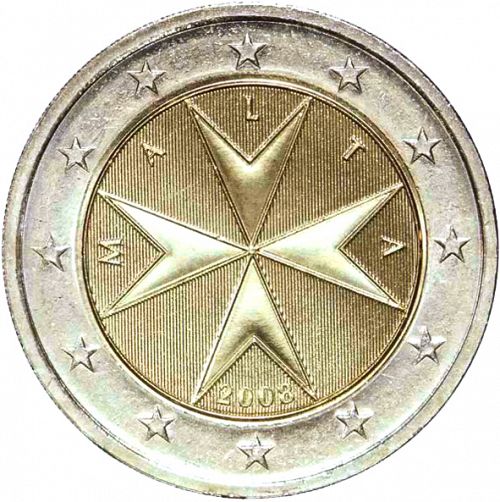 2 € Obverse Image minted in MALTA in 2008 (1st Series - New Reverse)  - The Coin Database