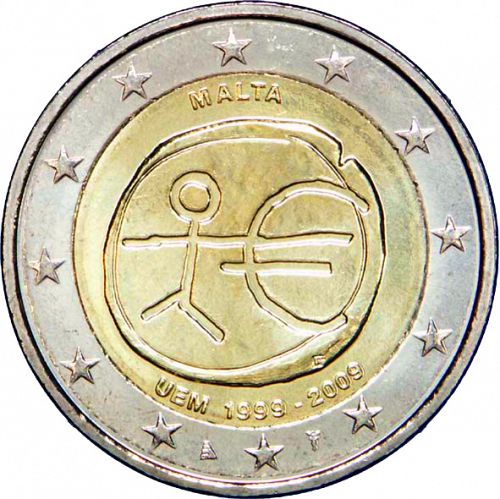 2 € Obverse Image minted in MALTA in 2009 (10th anniversary of Economic and Monetary Union)  - The Coin Database
