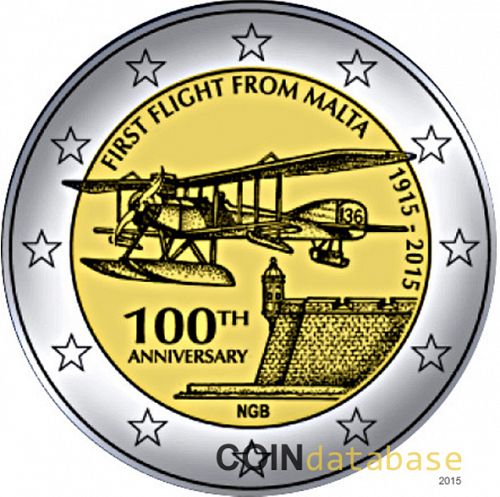 2 € Obverse Image minted in MALTA in 2015 (100th anniversary of first flight from Malta)  - The Coin Database