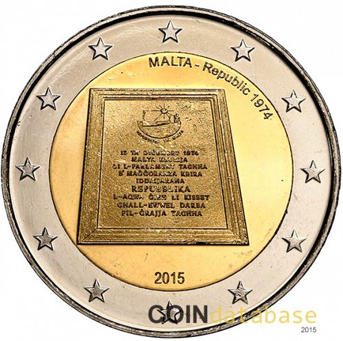 2 € Obverse Image minted in MALTA in 2015 (Republica - 1974)  - The Coin Database