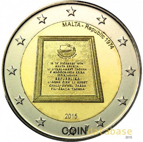 2 € Obverse Image minted in MALTA in 2015 (Republica - 1974)  - The Coin Database