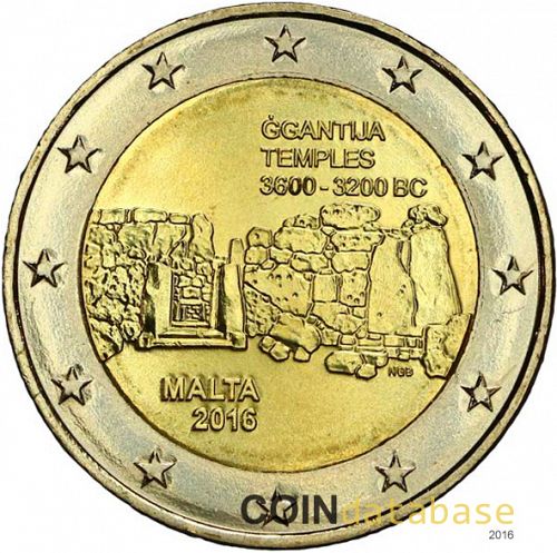 2 € Obverse Image minted in MALTA in 2016 (Ggantija Temples)  - The Coin Database