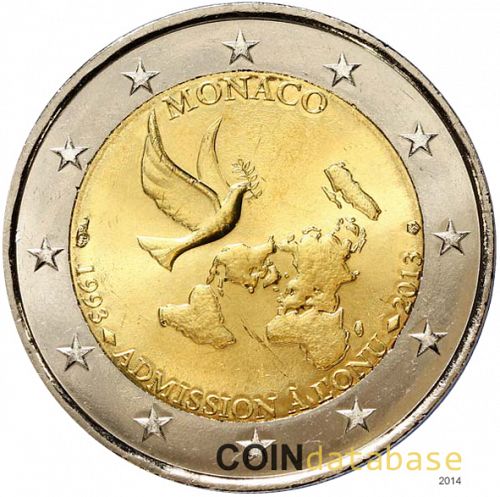 2 € Obverse Image minted in MONACO in 2013 (20th anniversary of Monaco's Membership of UN)  - The Coin Database