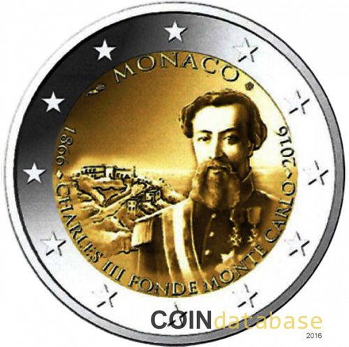 2 € Obverse Image minted in MONACO in 2016 (150th anniversary of founding of Montecarlo)  - The Coin Database
