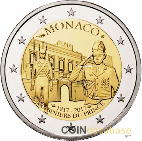 2 € Obverse Image minted in MONACO in 2017 (200th anniversary of Guard of the Palace of Monaco)  - The Coin Database