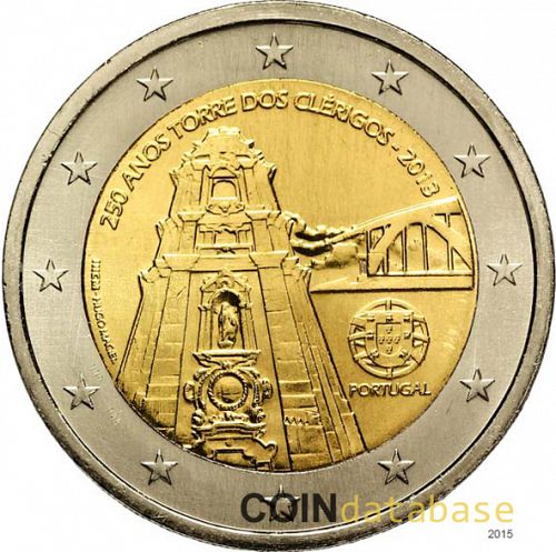 2 € Obverse Image minted in PORTUGAL in 2013 (250th Anniversary of the Clérigos Tower, Porto)  - The Coin Database