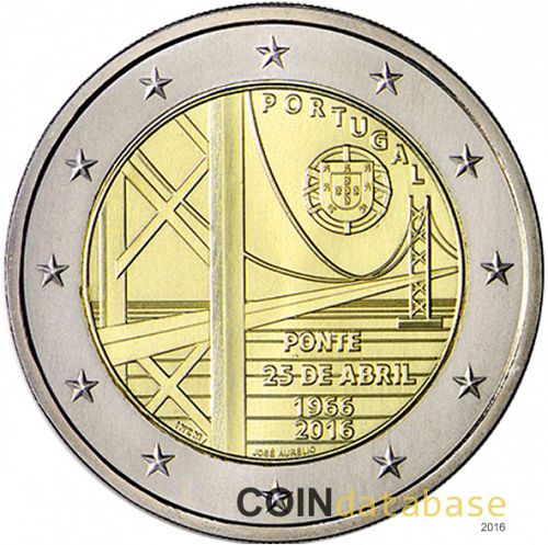 2 € Obverse Image minted in PORTUGAL in 2016 (50th  anniversary of the brigde April 25)  - The Coin Database